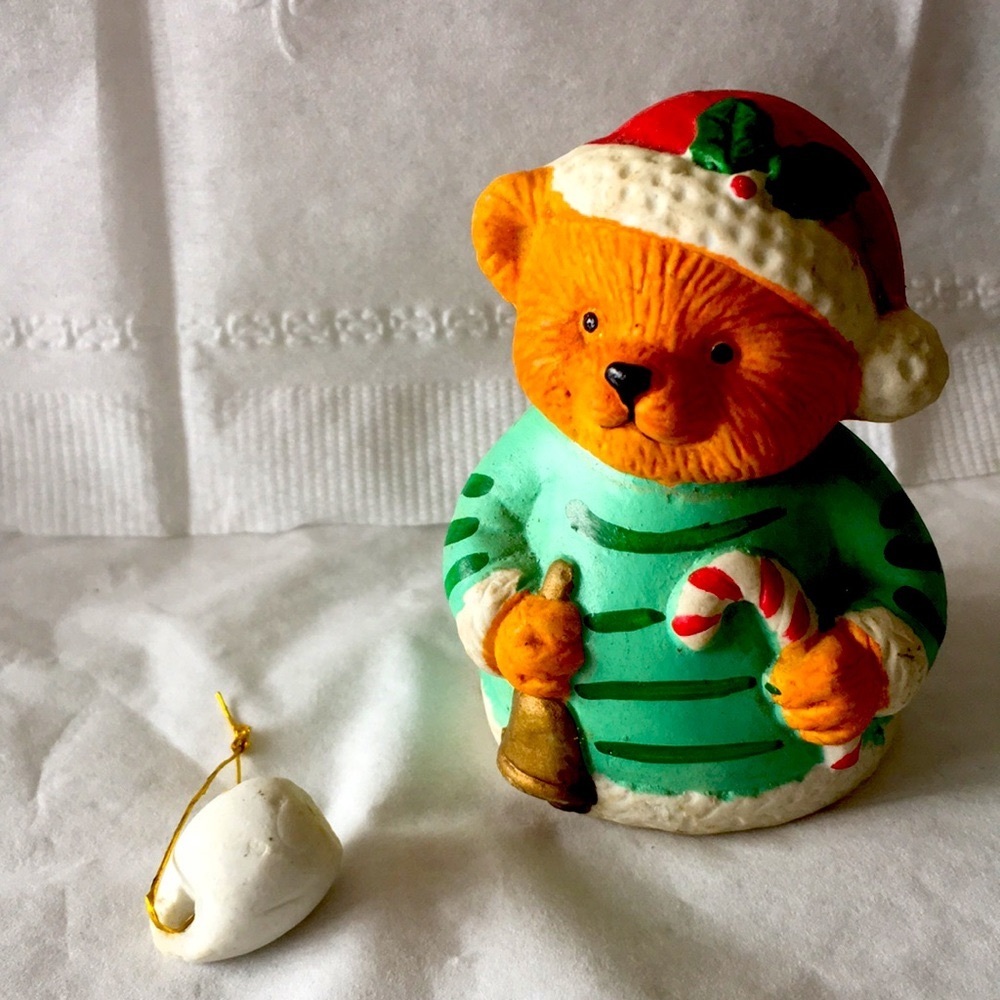 VINTAGE CHRISTMAS BEAR BELL FIGURINE ORNAMENT